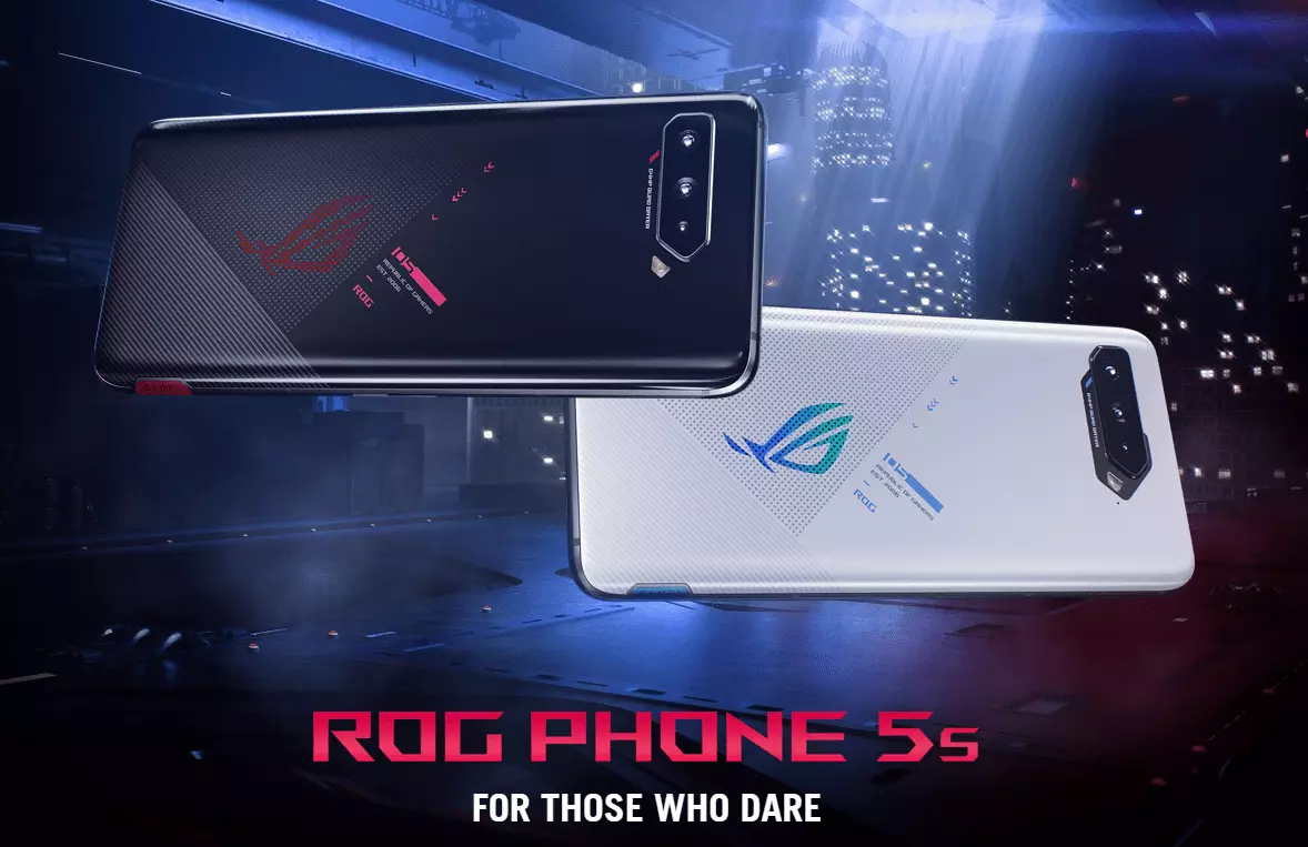 Asus ROG Phone 5s back side of two phones in white and black color