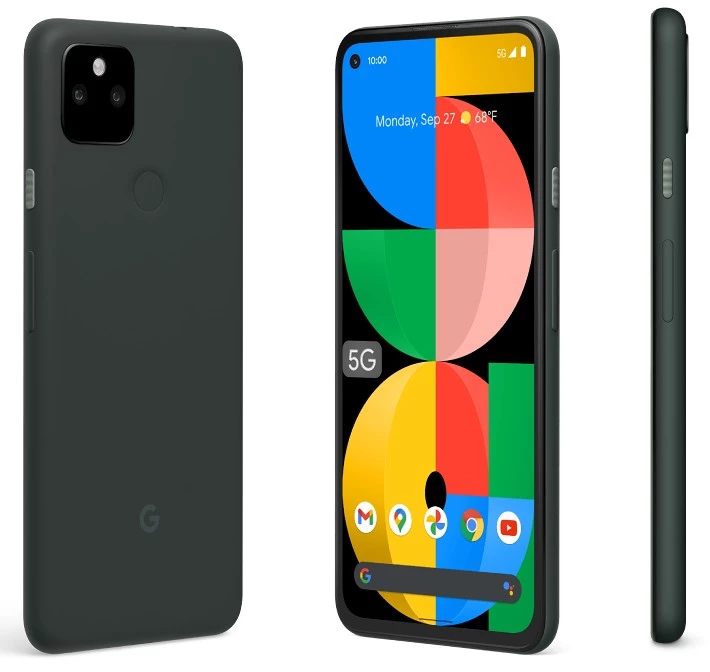 Google Pixel 5a 5G smartphone from 3 angles