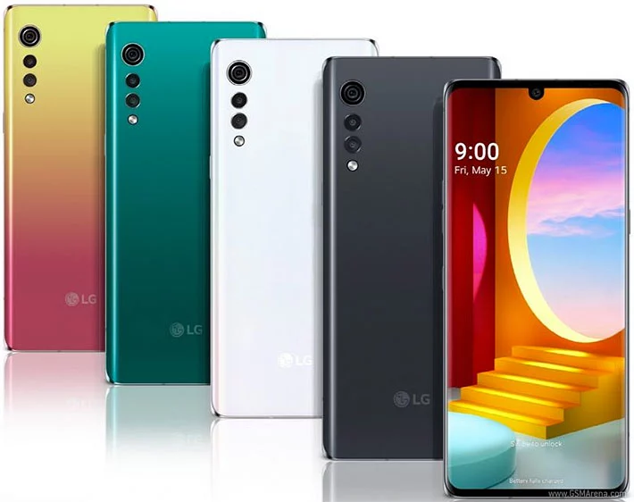 LG Velvet 5G 4 devices with different colors and 1 device from front display
