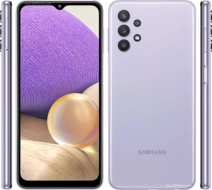 Samsung Galaxy A32 showing front back and side views