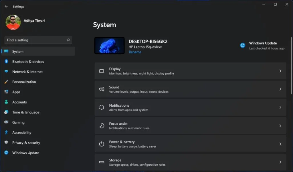 Windows 11 Settings App Screenshot
