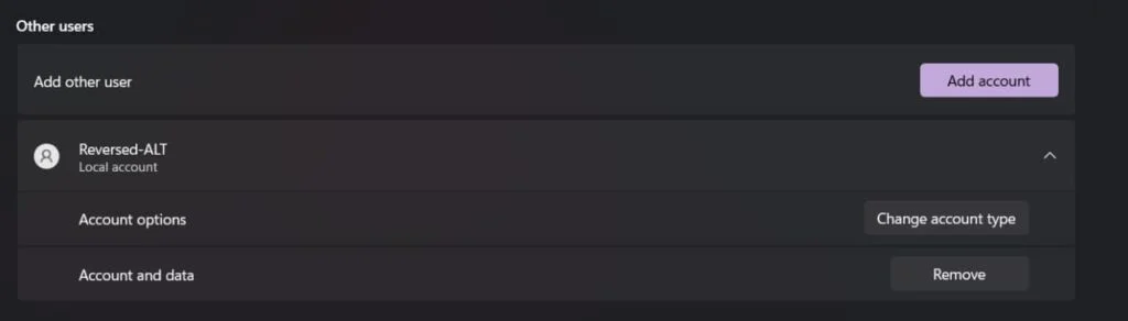 Change account type option.
