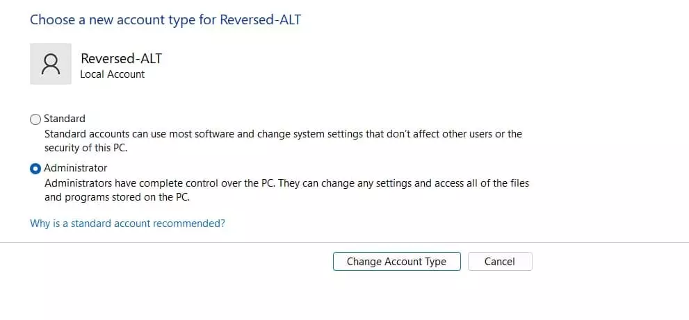 Change Administrator on Windows 11.
