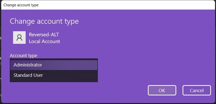 Change administrator on Windows 11.
