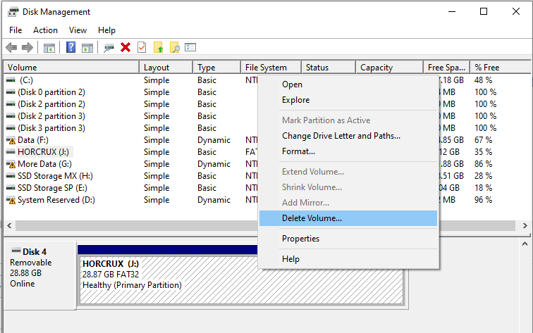 Delete all partitions.