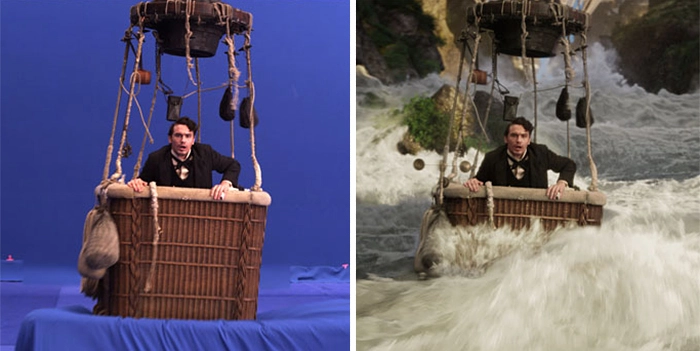 blue screen before and after of movie making