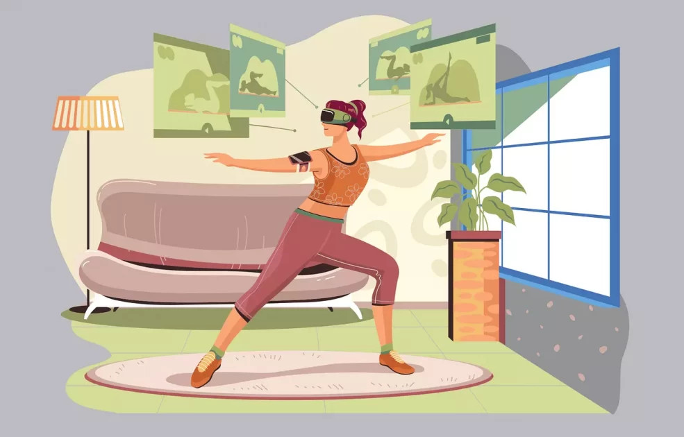 A girl is playing game wearing VR headsets in a vector