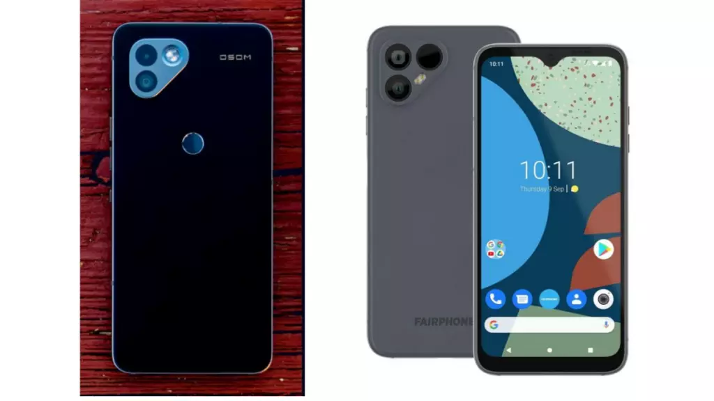 OSOM OV1 on the left and Fairphone 4 on the right.