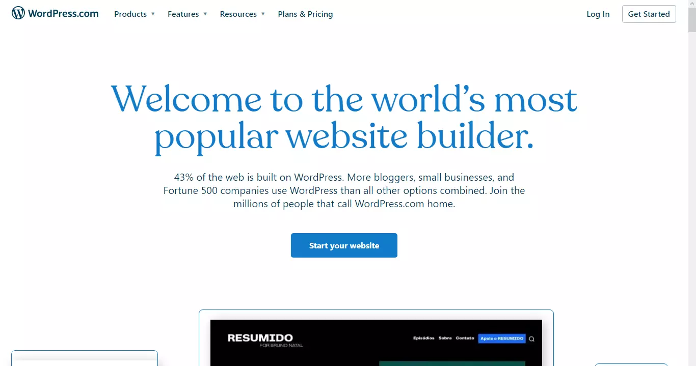 WordPress.com main page