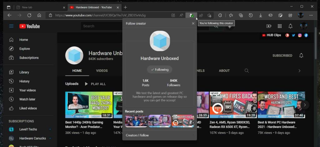 Microsoft Edge Follow Feature