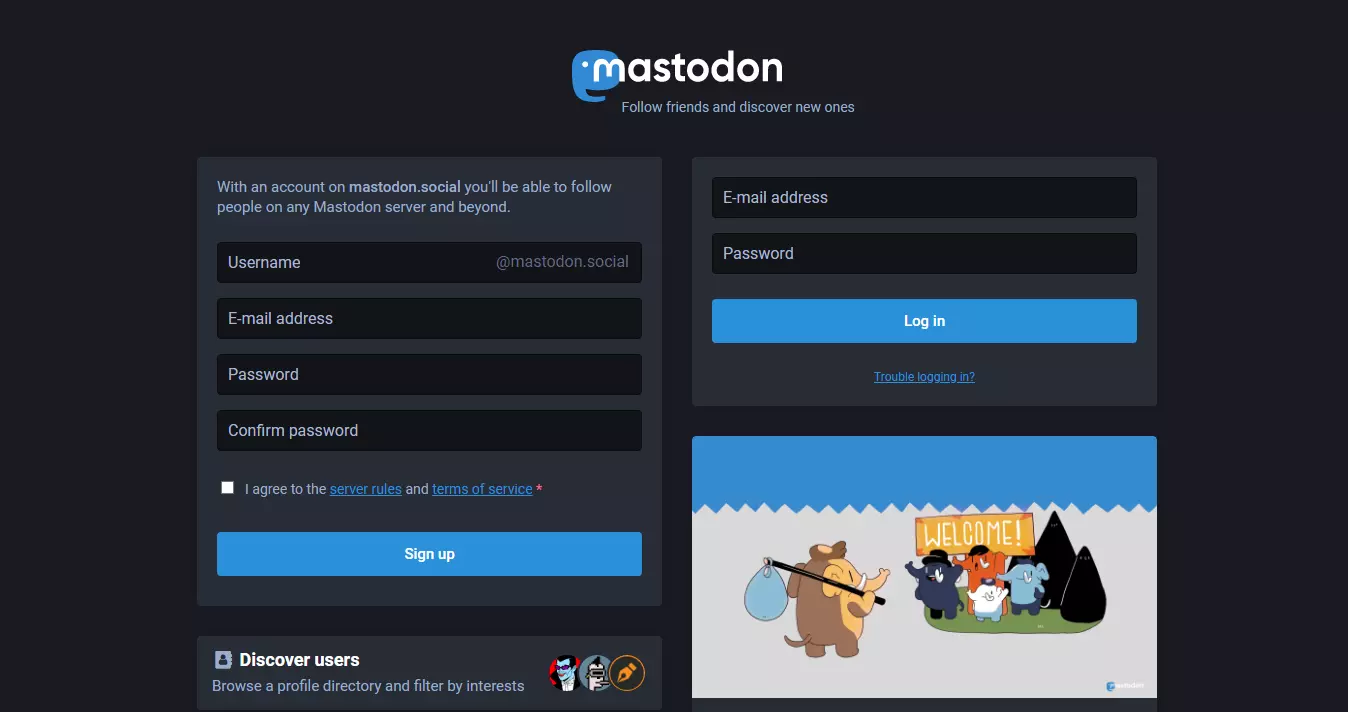 mastodon website main page