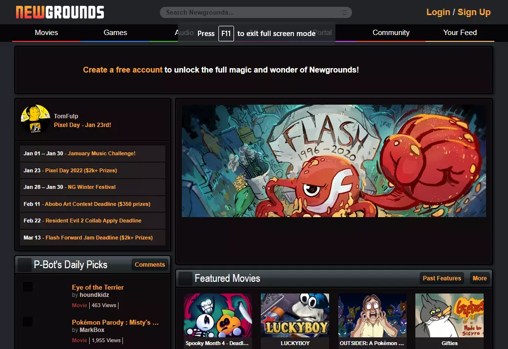 newgrounds website main page