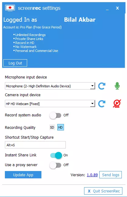 screenrec interface