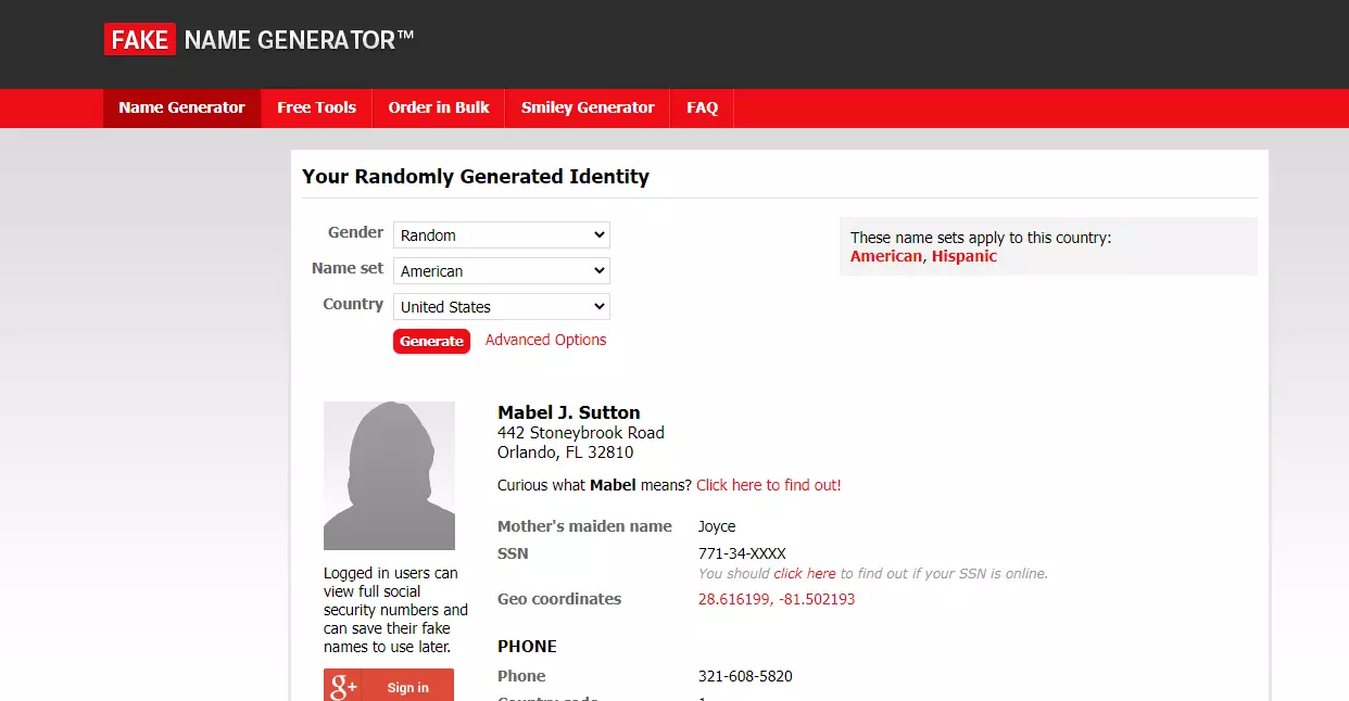 Fake Name Generator