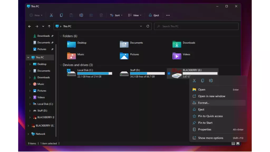 formatting usb drive