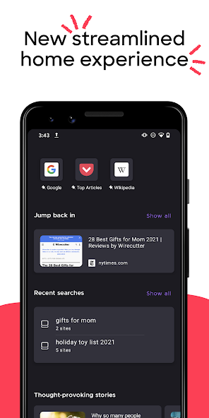 Firefox browser mobile interface