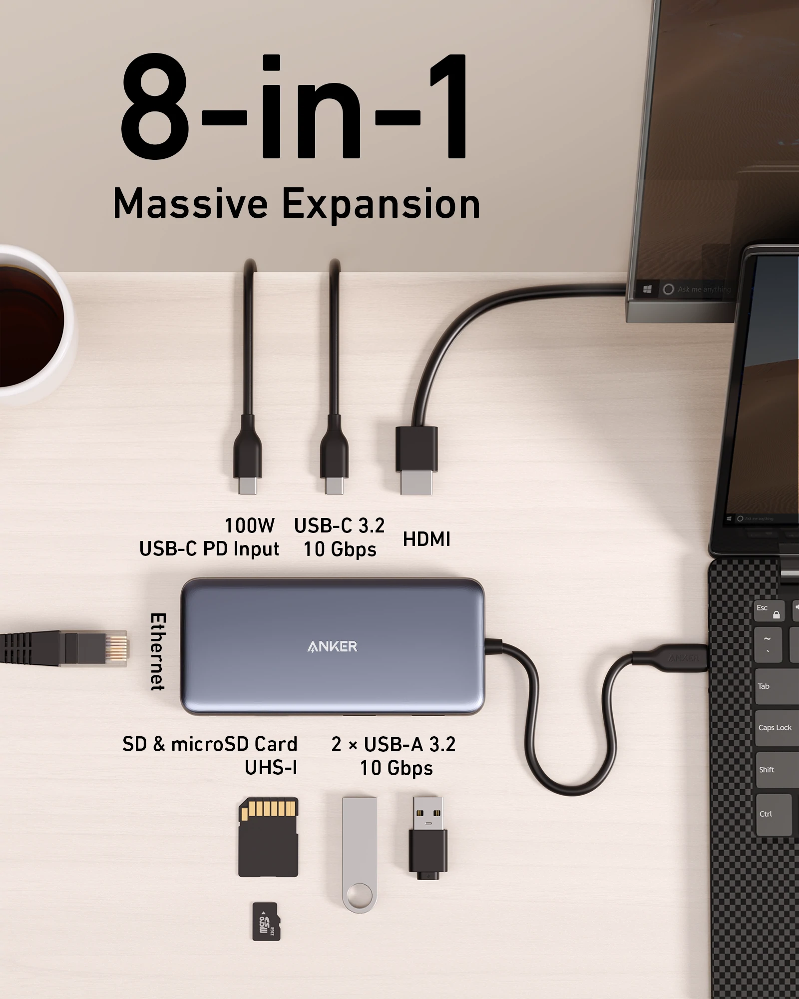 Anker PowerExpand 8-in-1 USB-C PD 10Gbps Data Hub