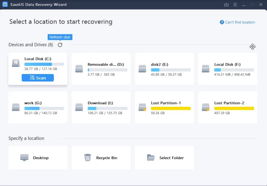 EaseUS Data Recovery Wizard Interface