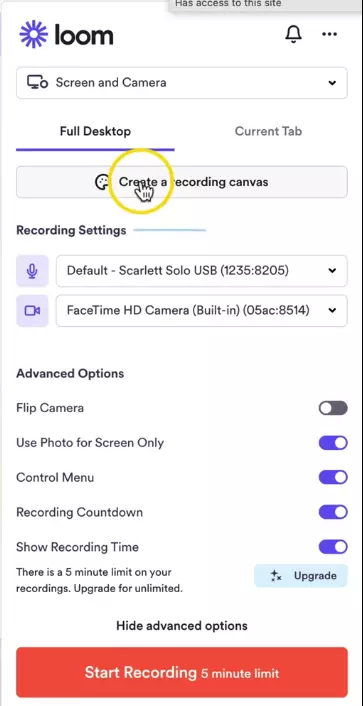 Loom Chrome Extension Interface