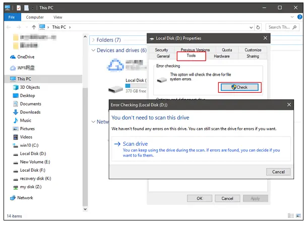 Scan and Check Your Hard Drive in Windows 10