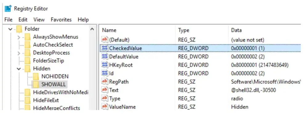 Change CheckedValue in Regedit in Windows 10