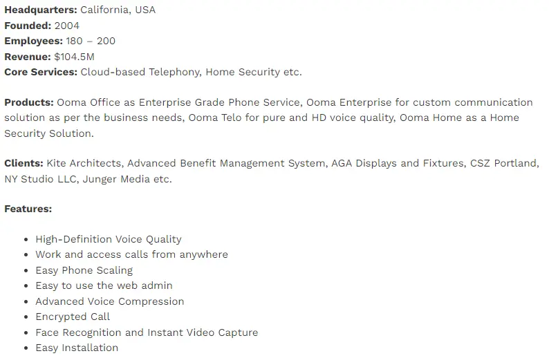 Ooma Inc Features