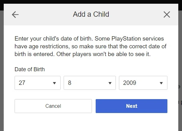 Adding date of birth in Playstation account