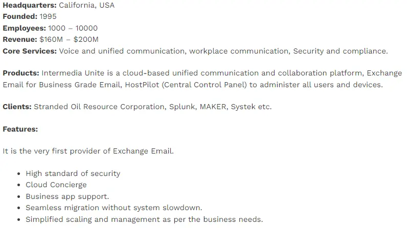 Intermedia Unite Specs