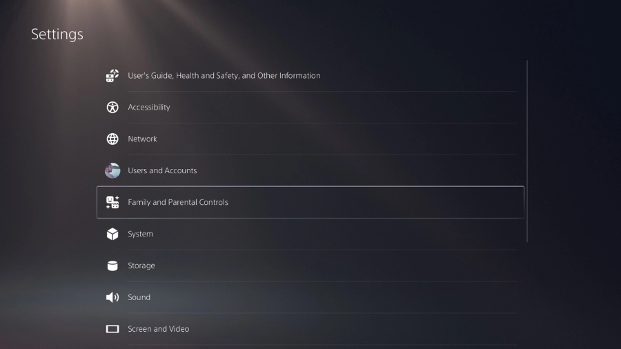 Setting up parental control on PS5