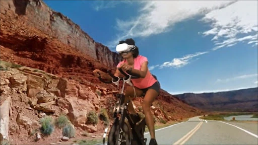 Riding bicycle using VR