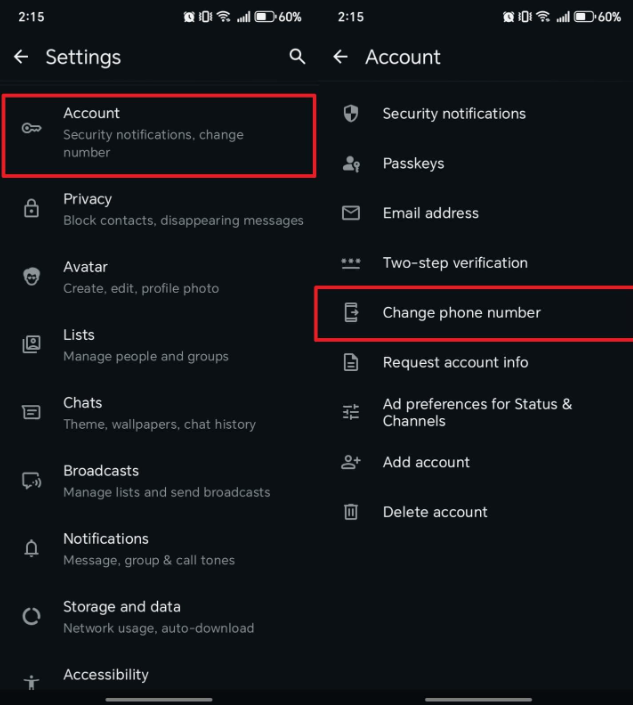 access whatsapp change phone number