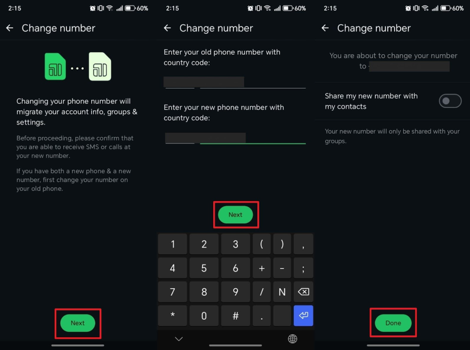 change whatsapp phone number on android