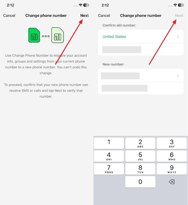change whatsapp phone number on iphone
